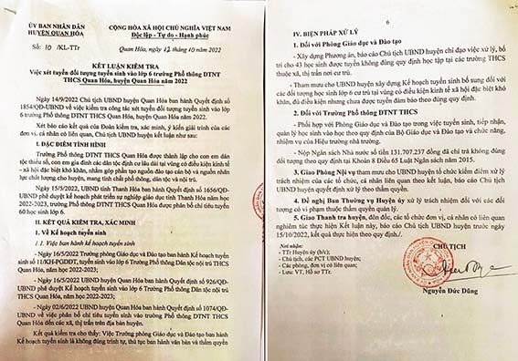 Kết luận kiểm tra của Chủ tịch UBND huyện Quan Hóa