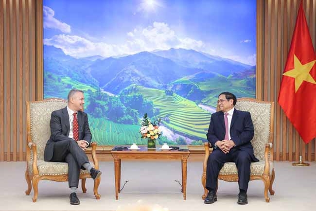 Thủ tướng Phạm Minh Chính bày tỏ hài lòng trước kim ngạch thương mại song phương có bước tăng trưởng tích cực thời gian qua, đạt mức 3,3 tỷ USD trong 8 tháng đầu năm 2022. (Ảnh: VGP/Nhật Bắc)
