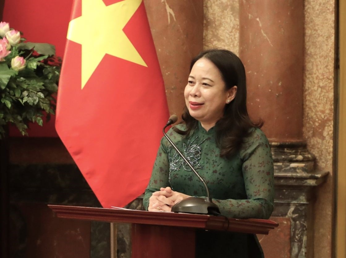Phó Chủ tịch nước Võ Thị Ánh Xuân phát biểu tại buổi gặp mặt. Ảnh: VPCTN