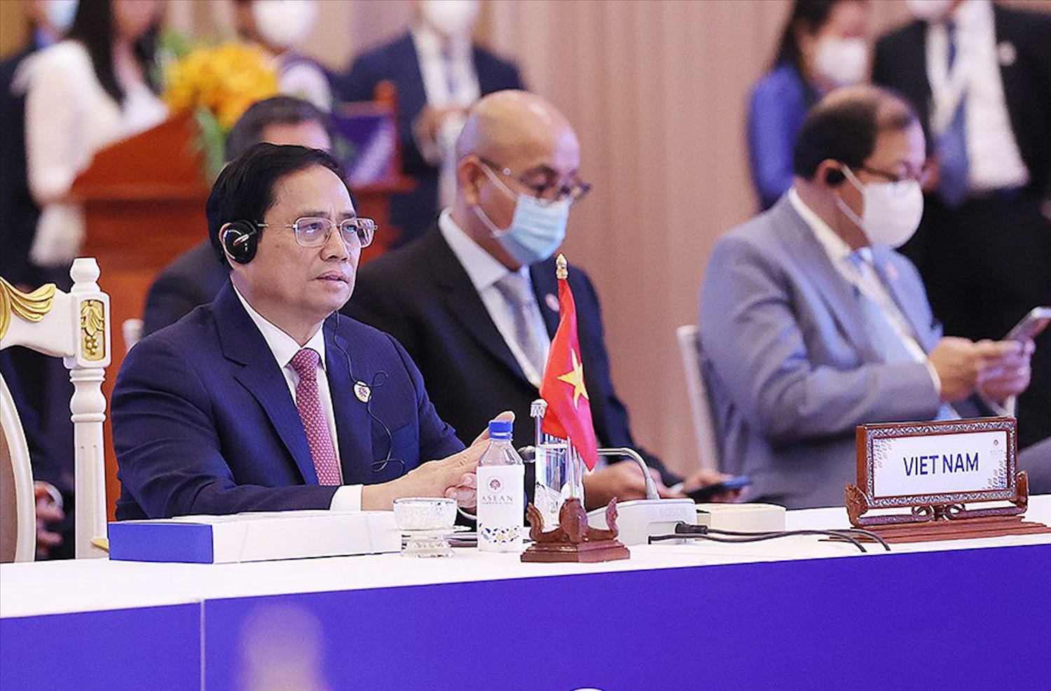 Thủ tướng Phạm Minh Chính nhấn mạnh, tiến trình 55 năm qua của ASEAN cho thấy đoàn kết là yếu tố quyết định làm nên thành công của ASEAN và là sức mạnh để ASEAN giữ vững ổn định trong bối cảnh bất ổn hiện nay - Ảnh: VGP/Nhật Bắc