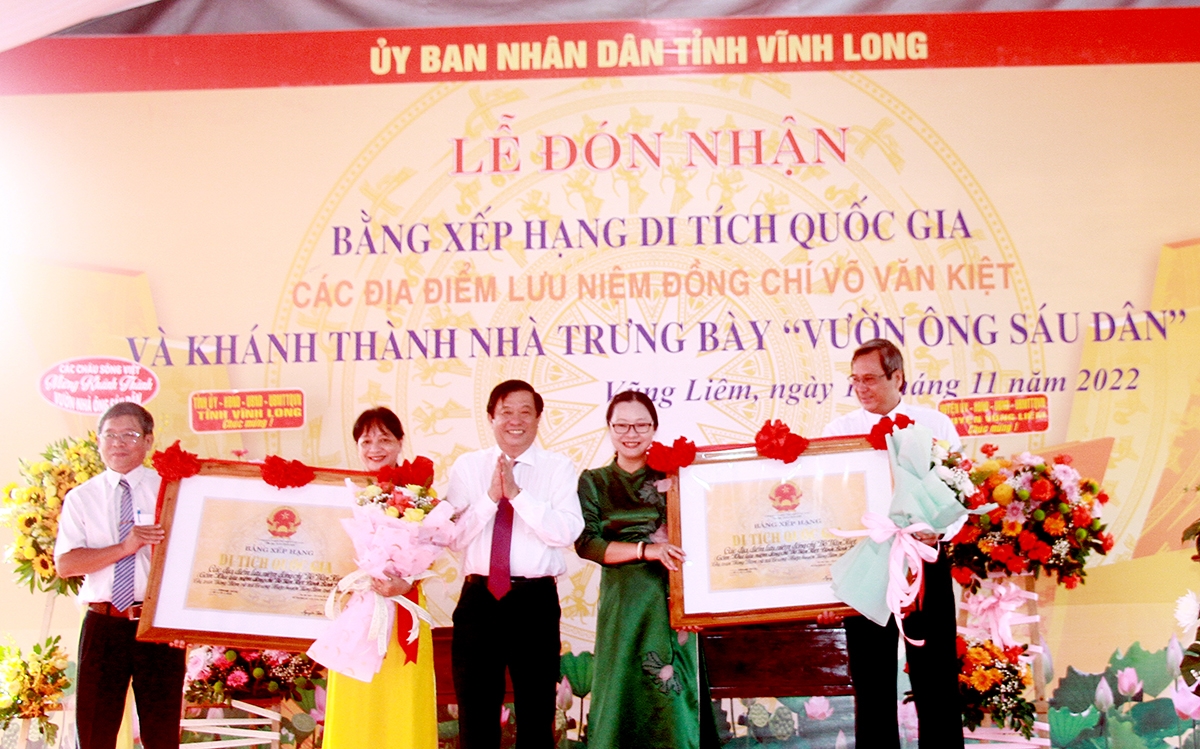 UBND tỉnh Vĩnh Long đón nhận Bằng xếp hạng di tích cấp quốc gia các điểm lưu niệm Thủ tướng Võ Văn Kiệt