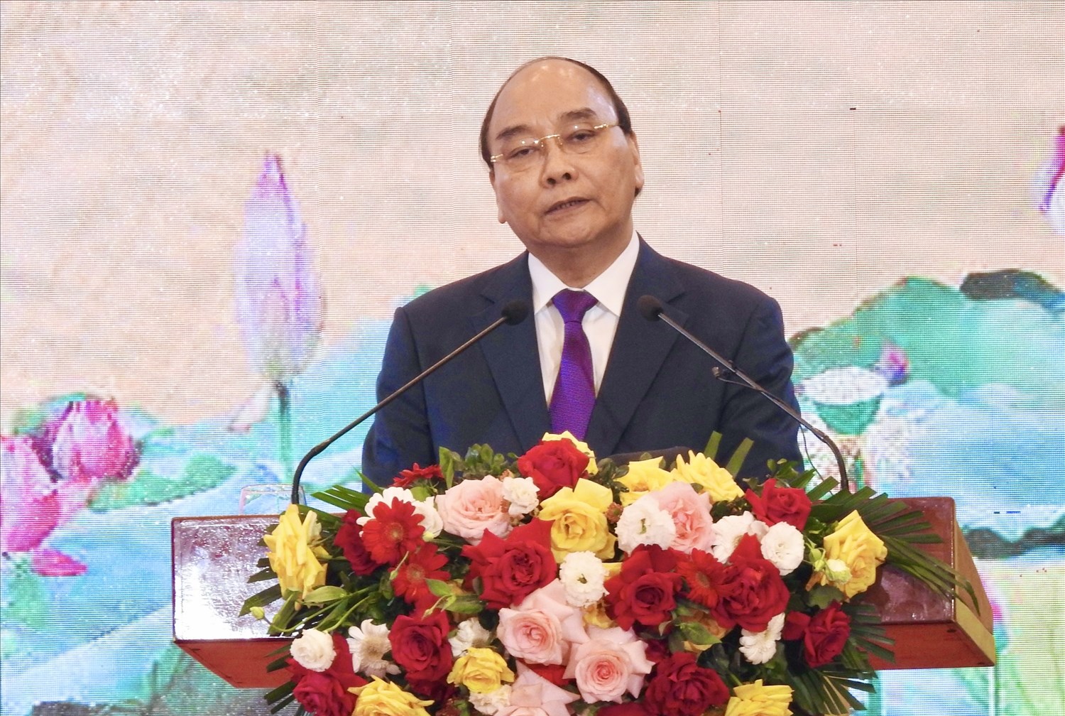 Ủy viên Bộ Chính trị, Chủ tịch nước Cộng hòa xã hội chủ nghĩa Việt Nam Nguyễn Xuân Phúc phát biểu tại Hội nghị