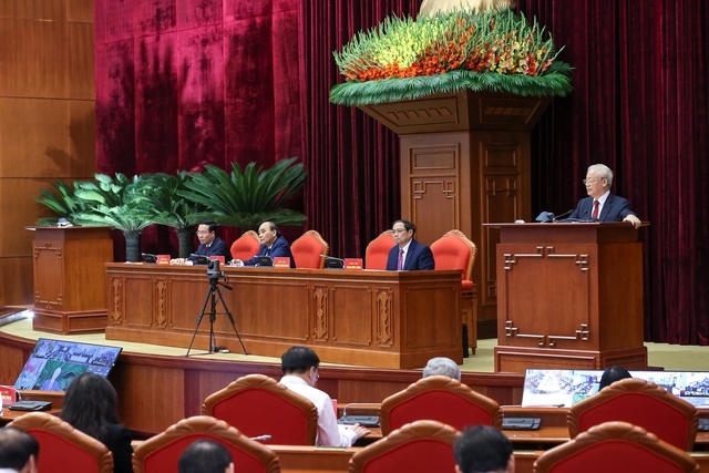 Tổng Bí thư Nguyễn Phú Trọng yêu cầu phải nhận thức thật đầy đủ và sâu sắc mục đích, ý nghĩa, yêu cầu, nội dung của Nghị quyết mới của Bộ Chính trị về phát triển Vùng ĐBSH- Ảnh: VGP/Nhật Bắc