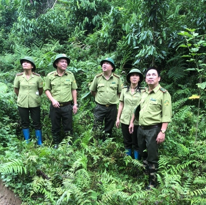 Lãnh đạo Chi cục Kiểm lâm tỉnh và phòng nghiệp vụ kiểm tra công tác quản lý bảo vệ rừng tại huyện Định Hóa.