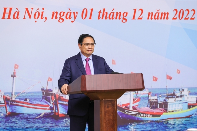 Thủ tướng Phạm Minh Chính chủ trì Hội nghị trực tuyến với 28 tỉnh, thành phố trực thuộc Trung ương ven biển về chống khai thác thuỷ sản bất hợp pháp, không khai báo, không theo quy định (IUU) - Ảnh: VGP/Nhật Bắc