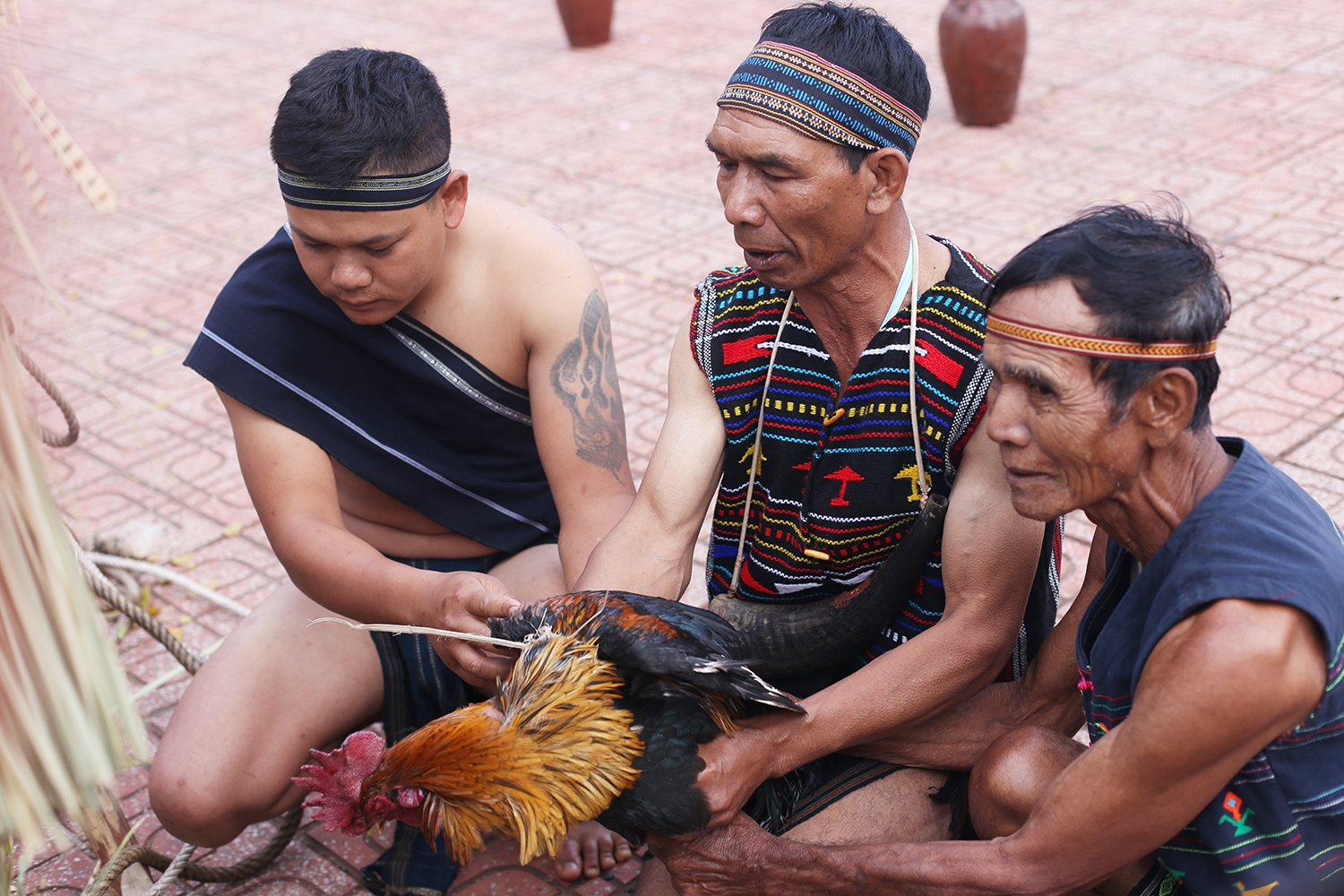 Già làng thực hiện nghi thức cắt tiết gà