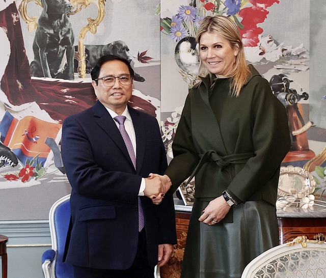 Thủ tướng Phạm Minh Chính và Hoàng hậu Maxima - Ảnh: VGP/Nhật Bắc