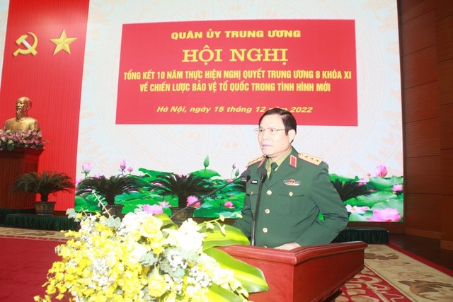 Thượng tướng Nguyễn Tân Cương, Tổng Tham mưu trưởng QĐND Việt Nam, Thứ trưởng Bộ Quốc phòng thông báo kết quả thực hiện Nghị quyết Trung ương 8 khóa XI - Ảnh: VGP/Nhật Nam