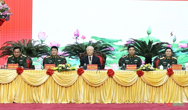 Tổng Bí thư Nguyễn Phú Trọng dự Hội nghị Quân chính toàn quân năm 2022 - Ảnh: QĐND