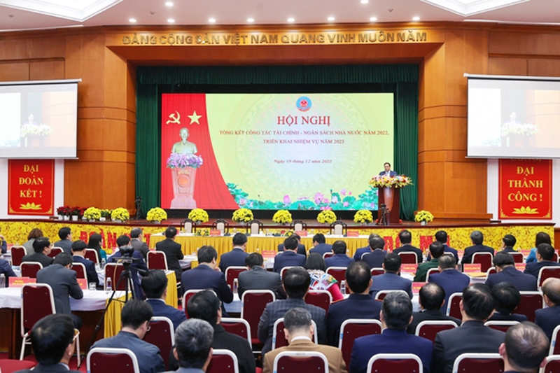 Thủ tướng Phạm Minh Chính dự Hội nghị tổng kết năm năm 2022, triển khai kế hoạch năm 2023 của ngành Tài chính. (Ảnh: VGP/Nhật Bắc)