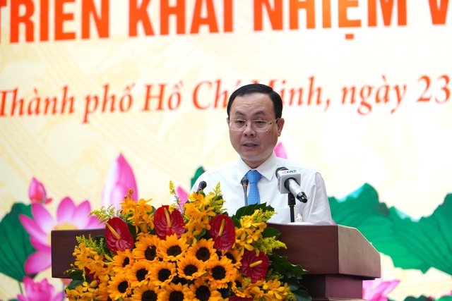 Phó Bí thư Thành ủy TP. Hồ Chí Minh Nguyễn Văn Hiếu phát biểu chào mừng hội nghị - Ảnh: VGP/Vũ Phong
