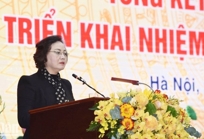 Bộ trưởng Nội vụ Phạm Thị Thanh Trà phát biểu khai mạc hội nghị. (Ảnh: Trần Hải)