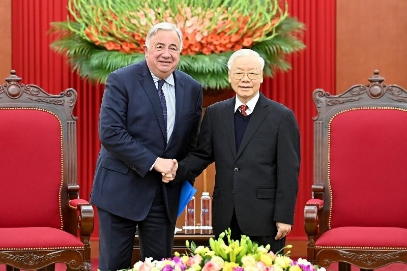Tổng Bí thư Nguyễn Phú Trọng tiếp Chủ tịch Thượng viện Cộng hòa Pháp Gérard Larcher
