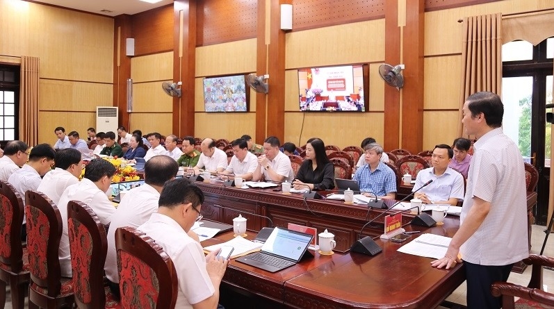 Các đại biểu tham dự Hội nghị tại điểm cầu Trụ sở UBND tỉnh Thanh Hóa