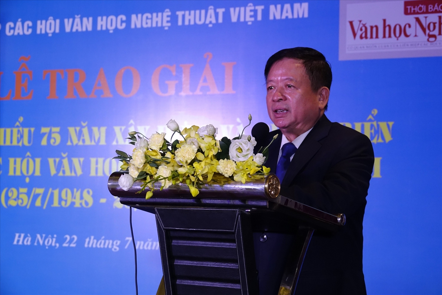 PGS.TS, Nhạc sĩ Đỗ Hồng Quân, Bí thư Đảng Đoàn, Chủ tịch Liên hiệp các Hội VHNT Việt Nam phát biểu tại Lễ trao giải