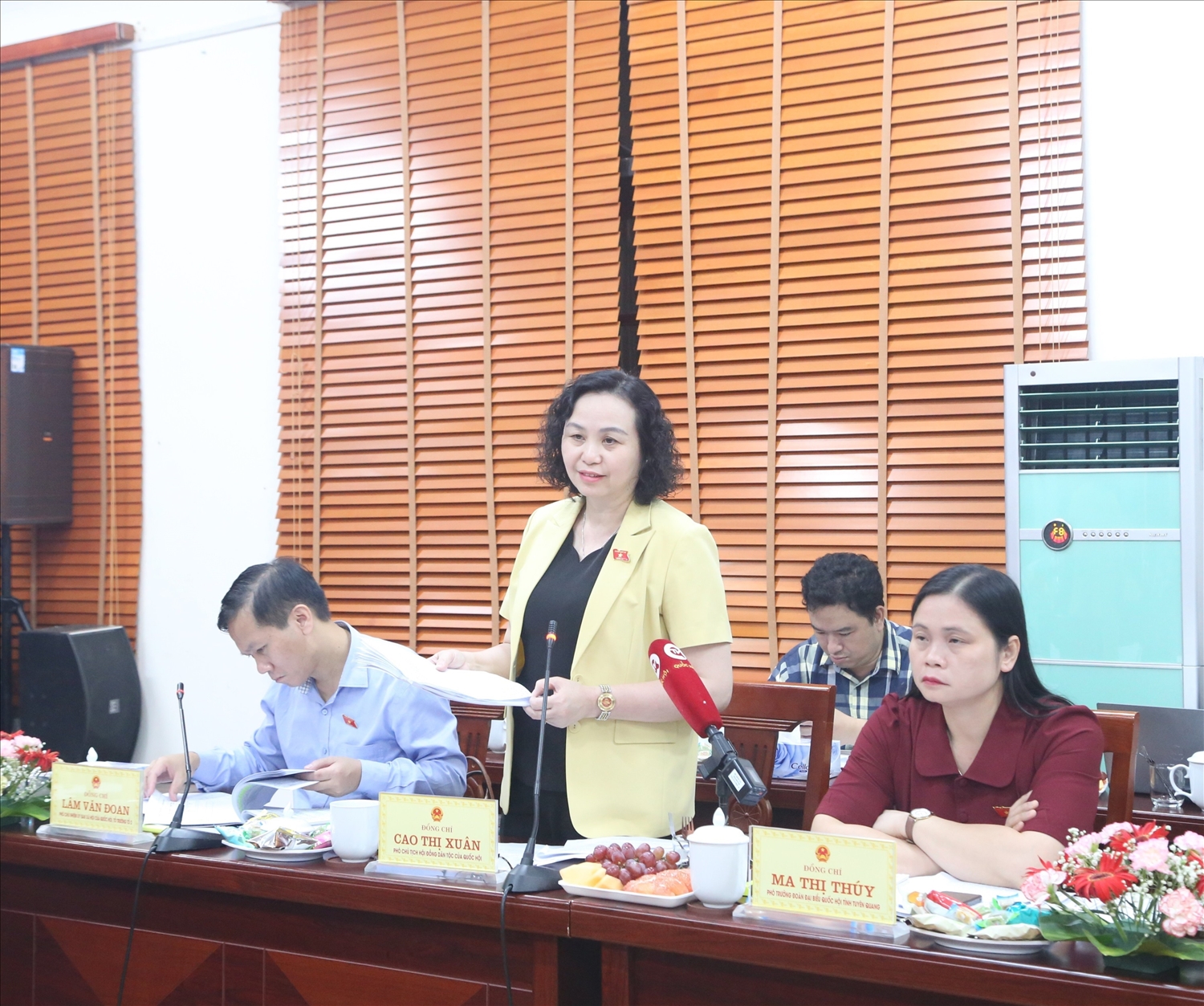 Phó Chủ tịch Hội đồng Dân tộc của Quốc hội Cao Thị Xuân phát biểu tại cuộc làm việc