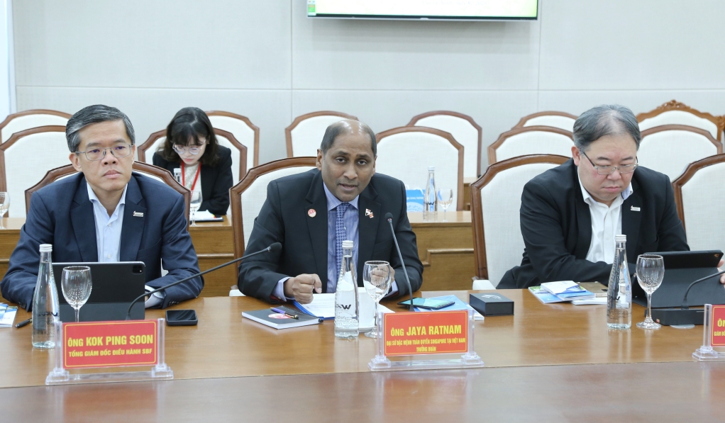 Đại sứ đặc mệnh toàn quyền Singapore tại Việt Nam Raya Ratnam phát biểu tại buổi làm việc