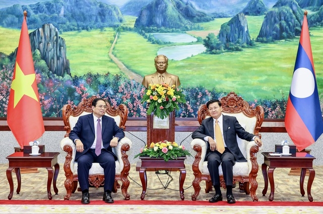 Thủ tướng Phạm Minh Chính khẳng định Việt Nam luôn coi trọng và dành ưu tiên cao nhất cho quan hệ hữu nghị vĩ đại, đoàn kết đặc biệt và hợp tác toàn diện Việt Nam - Lào - Ảnh VGP/Nhật Bắc