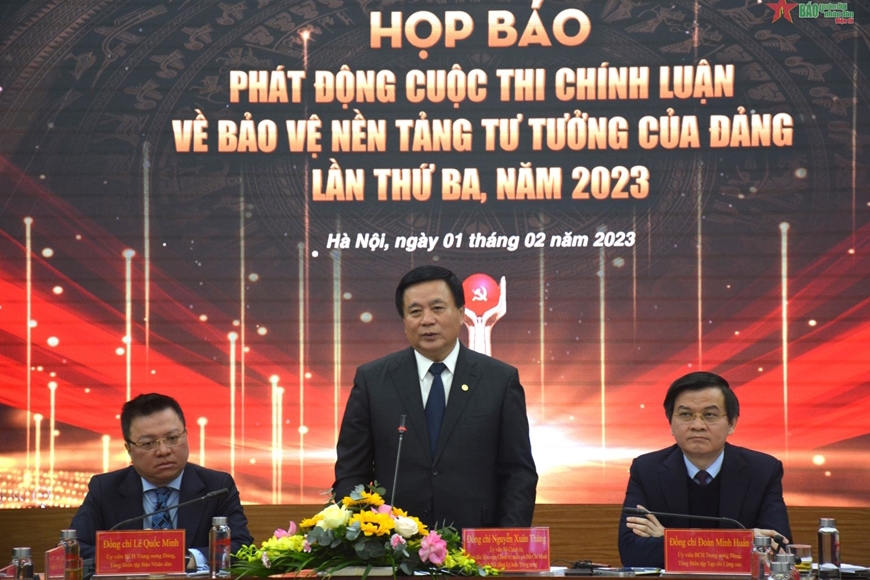 Đồng chí Nguyễn Xuân Thắng phát biểu chỉ đạo và phát động cuộc thi - Ảnh: TTXVN