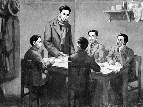 Từ ngày 6/1 - 7/2/1930, Hội nghị hợp nhất các tổ chức Cộng sản thành lập Đảng Cộng sản Việt Nam họp ở bán đảo Cửu Long, thuộc Hong Kong (Trung Quốc) dưới sự chủ trì của đồng chí Nguyễn Ái Quốc thay mặt cho Quốc tế Cộng sản. Ảnh: Tranh tư liệu/TTXVN