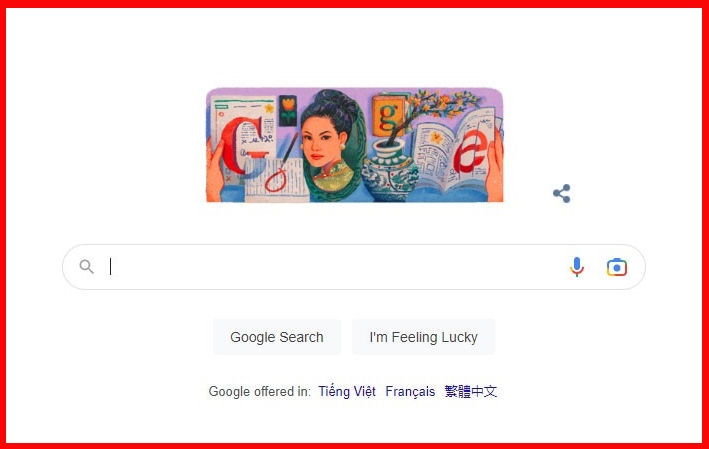 Hình vẽ nữ sĩ Sương Nguyệt Anh trên trang chủ Google