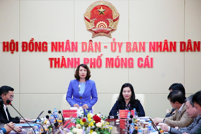 Thứ trưởng Bộ Y tế Nguyễn Thị Liên Hương phát biểu chỉ đạo tại buổi làm việc