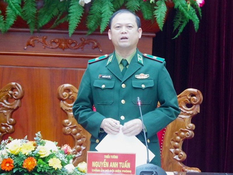 Thiếu tướng Nguyễn Anh Tuấn - Chính ủy BĐBP phát biểu tại buổi gặp mặt báo chí đầu Xuân