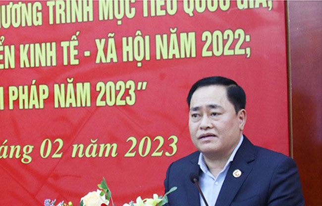 Ông Hồ Tiến Thiệu - Chủ tịch UBND tỉnh Lạng Sơn phát biểu tại Hội nghị