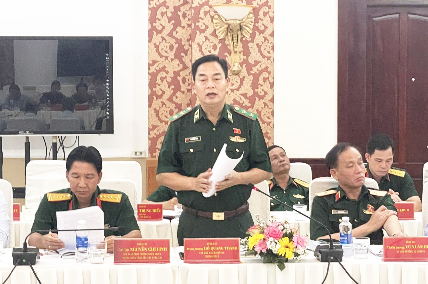 Trung tướng Đỗ Quang Thành - Trưởng Đoàn công tác phát biểu tại buổi làm việc 