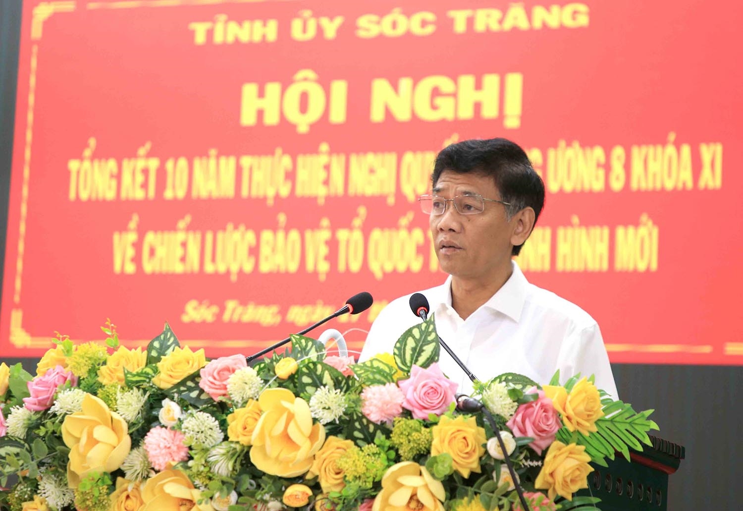 Ủy viên Trung ương Đảng, Bí thư Tỉnh ủy Sóc Trăng Lâm Văn Mẫn phát biểu tiếp thu lĩnh hội ý kiến chỉ đạo tại Hội nghị 