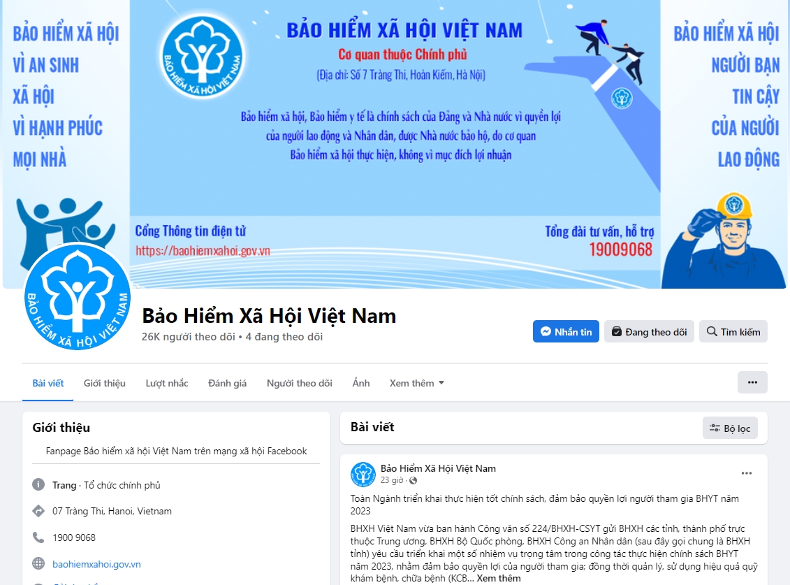 Fanpage Facebook của Bảo hiểm xã hội Việt Nam