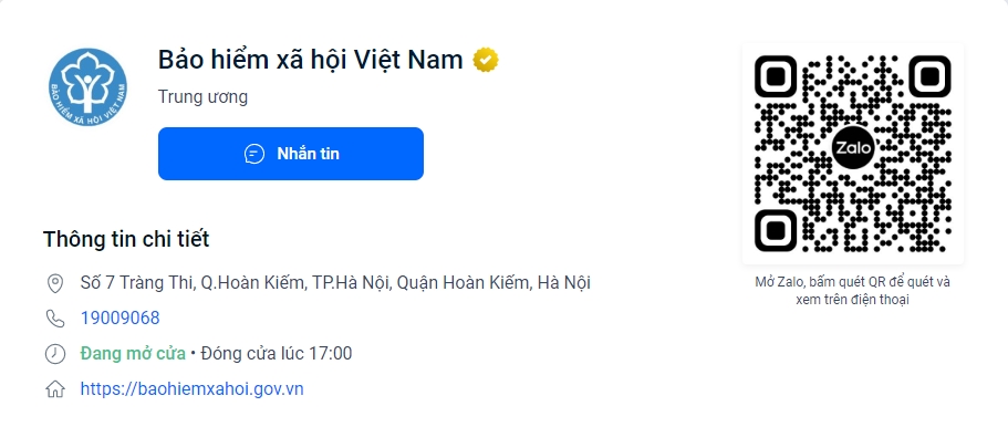 Zalo Official Account của Bảo hiểm xã hội Việt Nam