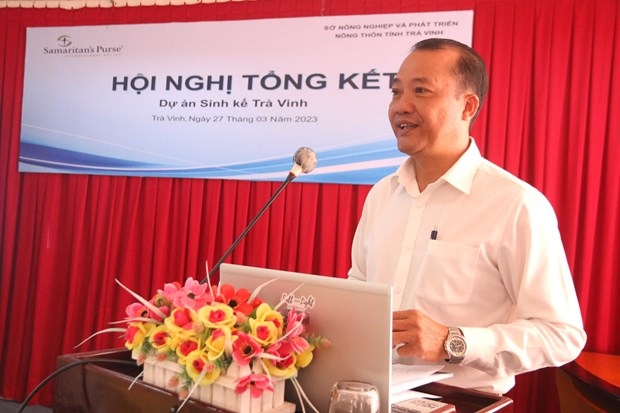 Phó Giám đốc Sở Nông nghiệp và Phát triển nông thôn tỉnh Trà Vinh Lê Văn Đông phát biểu tại Hội nghị. Ảnh: Thanh Hòa - TTXVN