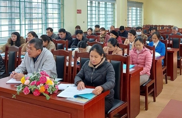 Các học viên tham gia lớp tập huấn tại xã Quang Hán (Trùng Khánh)