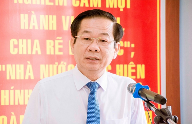 Ông Đỗ Thanh Bình - Ủy viên Ban Chấp hànhTrung ương Đảng, Bí thư Tỉnh ủy Kiên Giang phát biểu tại buổi họp mặt 