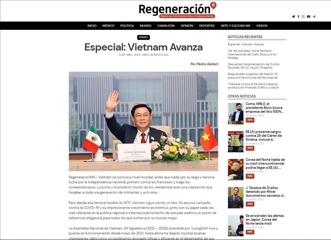 Tin về chuyến thăm Mỹ Latinh của Chủ tịch Quốc hội Vương Đình Huệ trên tờ Voces Del Periodista. Ảnh: Phi Hùng/PV TTXVN tại Mexico