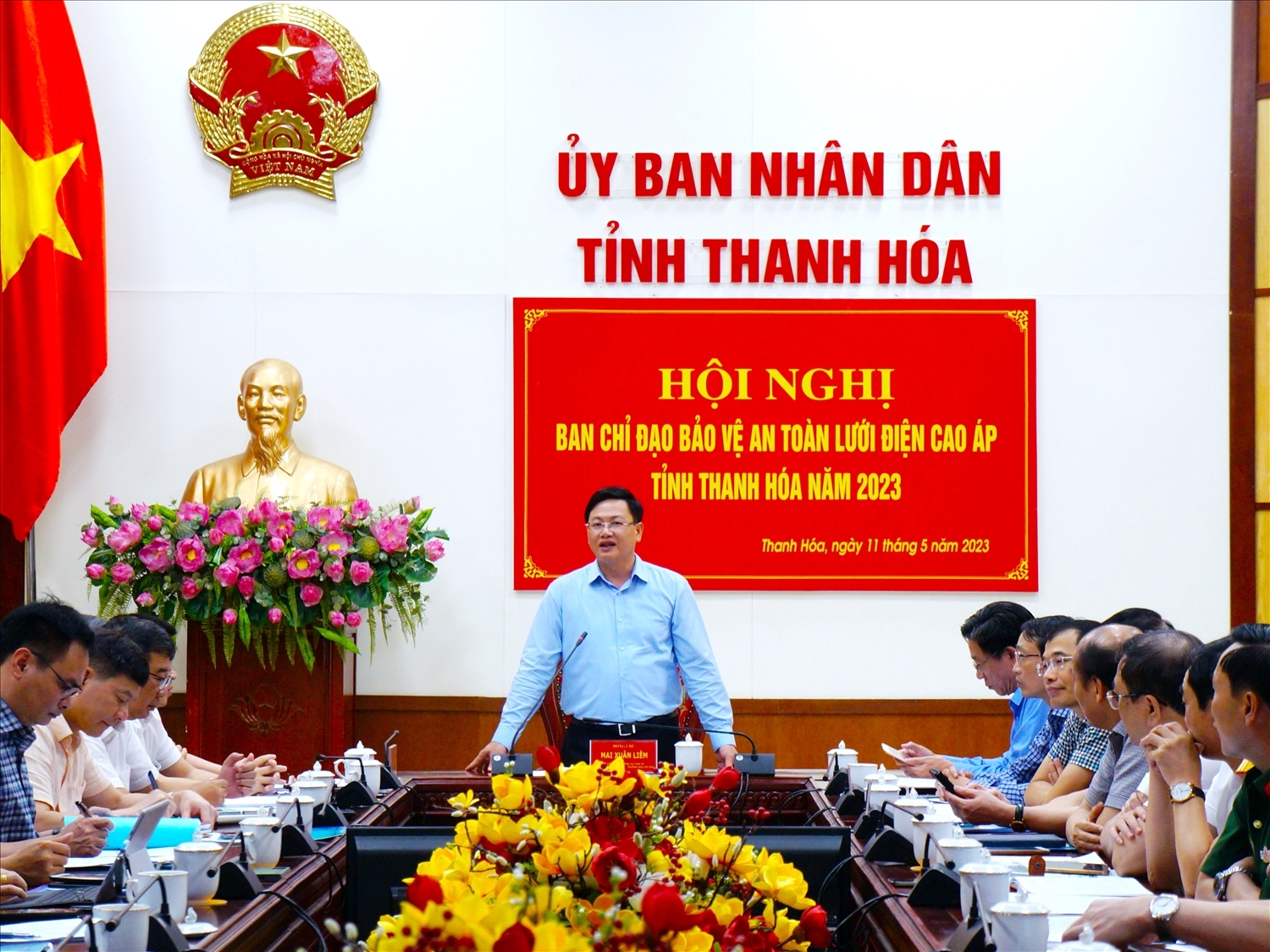 Ông Mai Xuân Liêm, Phó Chủ tịch UBND tỉnh Thanh Hóa phát biểu chỉ đạo tại Hội nghị Ban chỉ đạo bảo vệ an toàn hành lang lưới điện cao áp tỉnh Thanh Hóa.