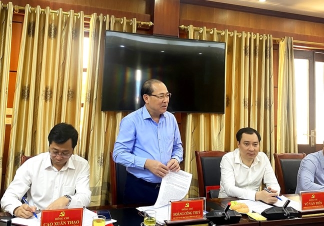 Phó Chủ tịch Uỷ ban Trung ương MTTQ Việt Nam Hoàng Công Thuỷ phát biểu tại cuộc làm việc