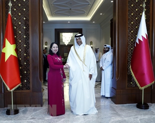 Phó Chủ tịch nước Võ Thị Ánh Xuân và Chủ tịch Quốc hội Qatar Hassan bin Abdullah Al-Ghanim