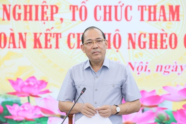 Phó Chủ tịch UBTW MTTQ Việt Nam Hoàng Công Thuỷ phát biểu tại cuộc gặp mặt (Ảnh Quang Vinh)