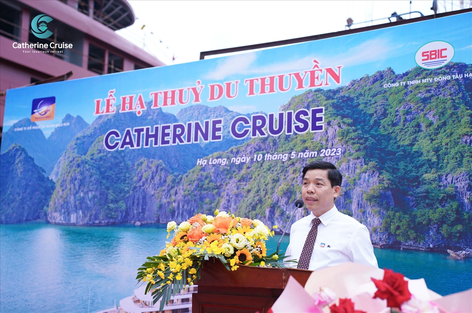 Ông Nguyễn Quốc Hoàn – Chủ tịch HĐQT Công ty Cổ phần Tập đoàn HALO ECO phát biểu tại Lễ hạ thủy.
