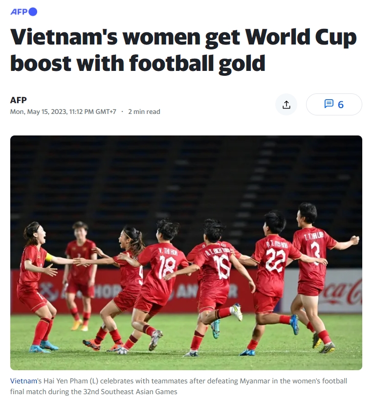 Bài viết của AFP về chiến tích của đội tuyển Việt Nam. (Ảnh chụp màn hình)