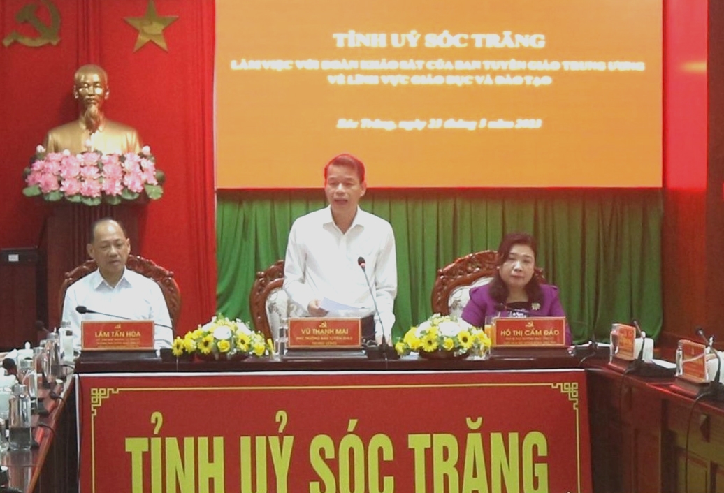 Ông Vũ Thanh Mai, Phó trưởng Ban Tuyên giáo Trung ương phát biểu tại buổi làm việc 