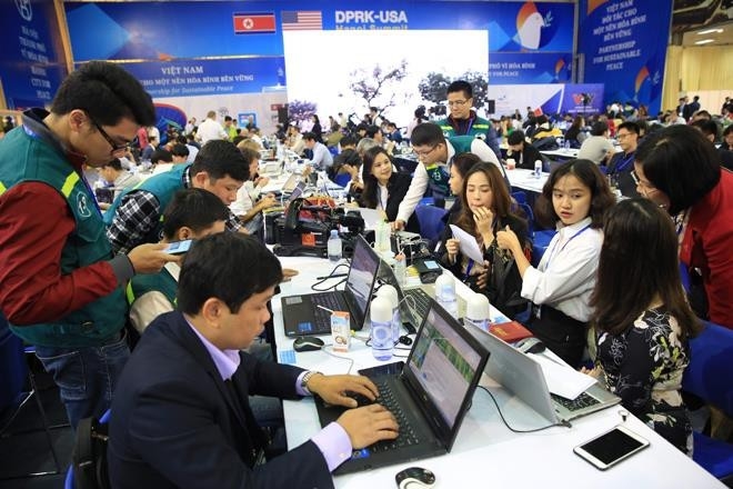 Báo chí trong nước và quốc tế tác nghiệp tại Hội nghị thượng đỉnh Mỹ Triều tổ chức tại Hà Nội. (Ảnh minh họa )