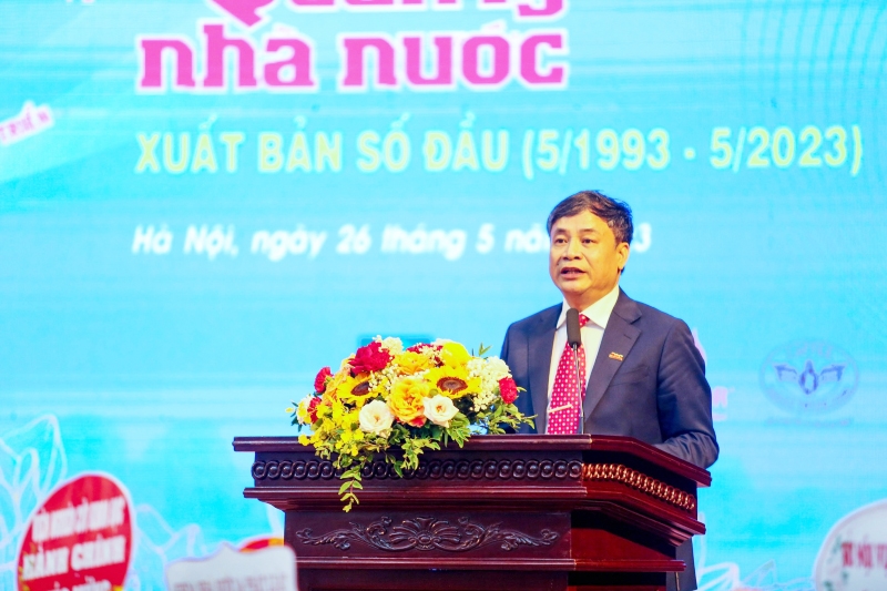 Tổng Biên tập Tạp chí Quản lý nhà nước Nguyễn Quang Vinh trình bày diễn văn tại Lễ kỷ niệm