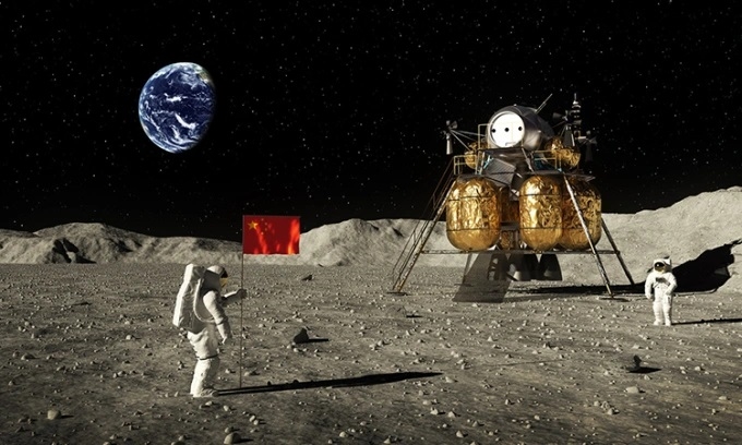 Mô phỏng phi hành gia Trung Quốc chinh phục Mặt Trăng (Ảnh: Indian Express).
