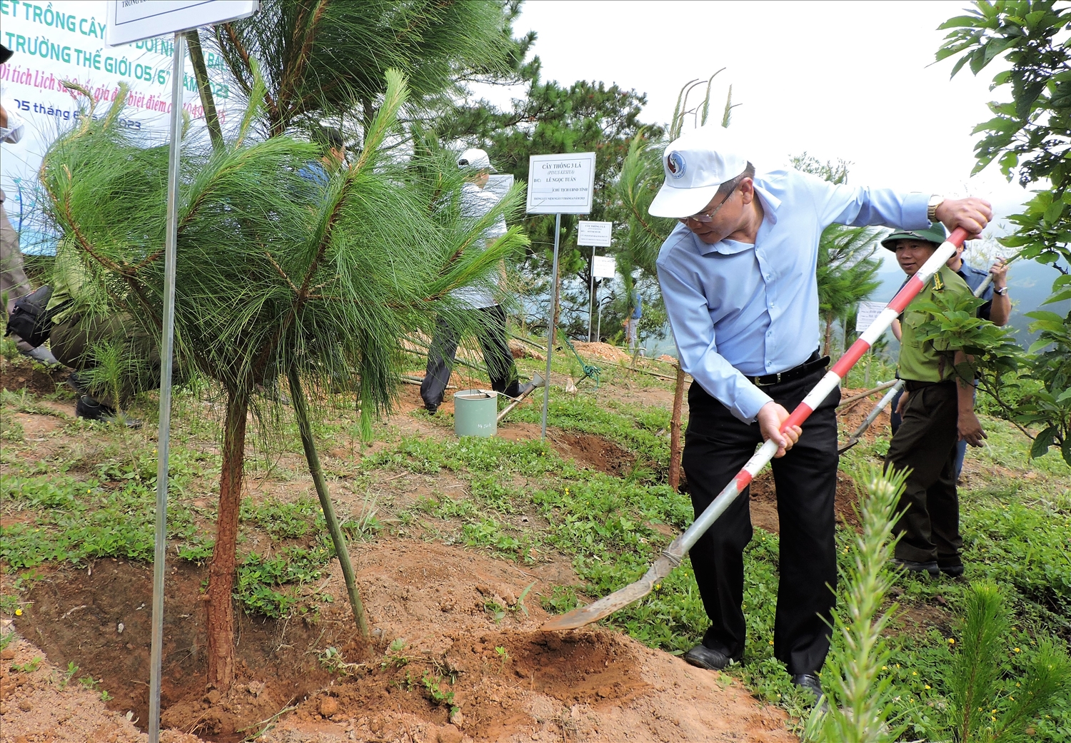 Ông Nguyễn Văn Hòa - Phó Bí thư Tỉnh ủy Kon Tum tham gia trồng cây tại Di tích lịch sử Điểm cao 1049