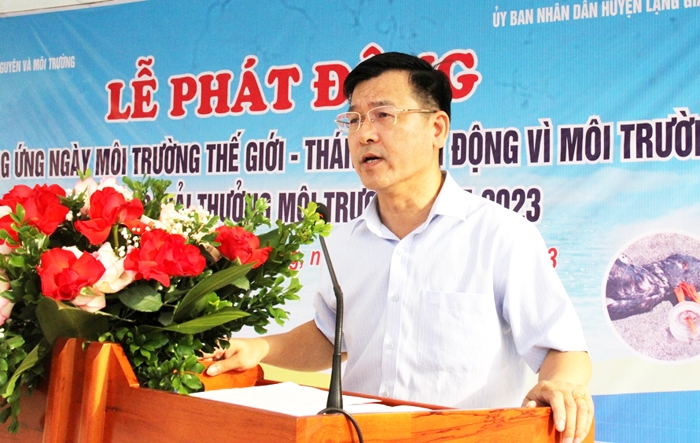 Ông Vũ Văn Tưởng, Phó Giám đốc Sở TN&MT tỉnh Bắc Giang phát biểu tại lễ phát động