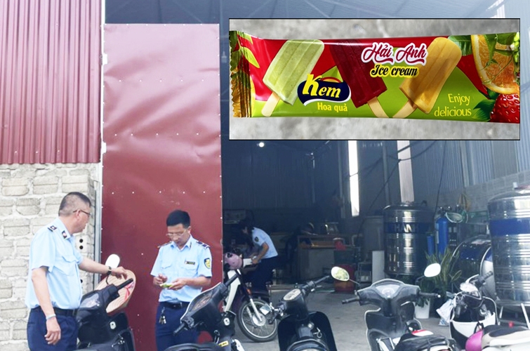 Cơ sở sản xuất kem sữa “Hải Linh” tại Tiểu khu 19, thị trấn Hát Lót, huyện Mai Sơn, tỉnh Sơn La và sản phẩm kem sữa do cơ sở “Hải Linh” sản xuất (ảnh nhỏ phía trên), bán ra thị trường với mức giá siêu rẻ - 450 đồng/chiếc