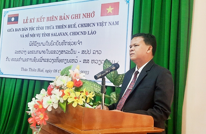 Ngài Vonmany Mungsivongsa - Giám đốc Sở Nội vụ Lào phát biểu tại Hội nghị